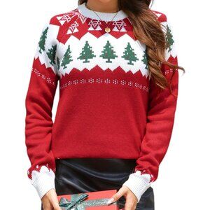 Women Red Cute Fuzzy Funny Wintertime Holiday Parties Knitted Pullover Sweater